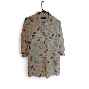 Karl Lagerfeld Paris Women’s Button Front Blouse Size XL Paris Landmark Print